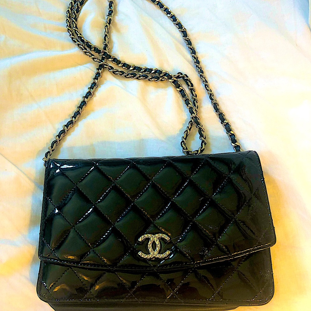 Chanel Classic Chain Bag - Black Caviar Quilted Leather And Studded gold Claps